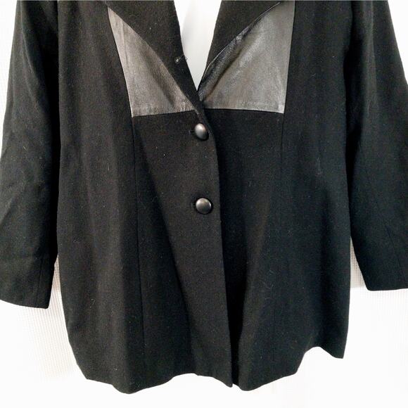 FOCUS 2000! STUNNING BLACK 100% WOOL, FAUX LEATHER INSETS/COLLAR JACKET! SZ 18W - Picture 5 of 10